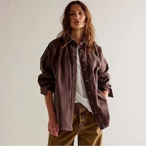 Free People We The Free Silverado Shirt Coconut Shell Brown Small NEW